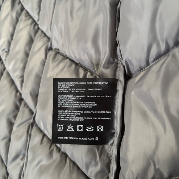 Bernardo EcoPlume Sz XS Gray Silver Quilted Puffer Jacket Coat Midi - Picture 10 of 14